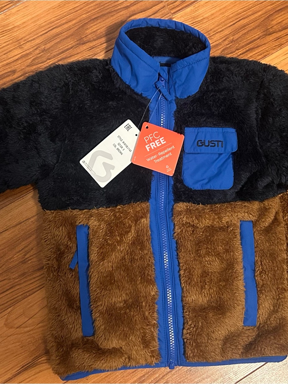 Gusti Colorblock Faux Fur Jacket in Black, Brown & Blue (5T)